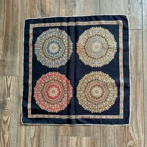 All silk Elegant Black and Multicolor Patterned Scarf Italy 18/19 inches